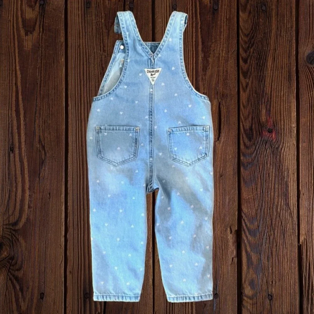 OSHKOSH B'GOSH Vespak Vintage 90s Denim Light Pink Hearts Denim Overalls 24M